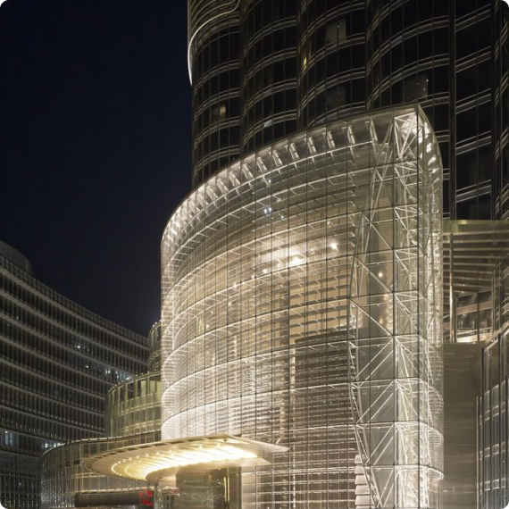 Close-up of Burj Khalifa’s building structure.